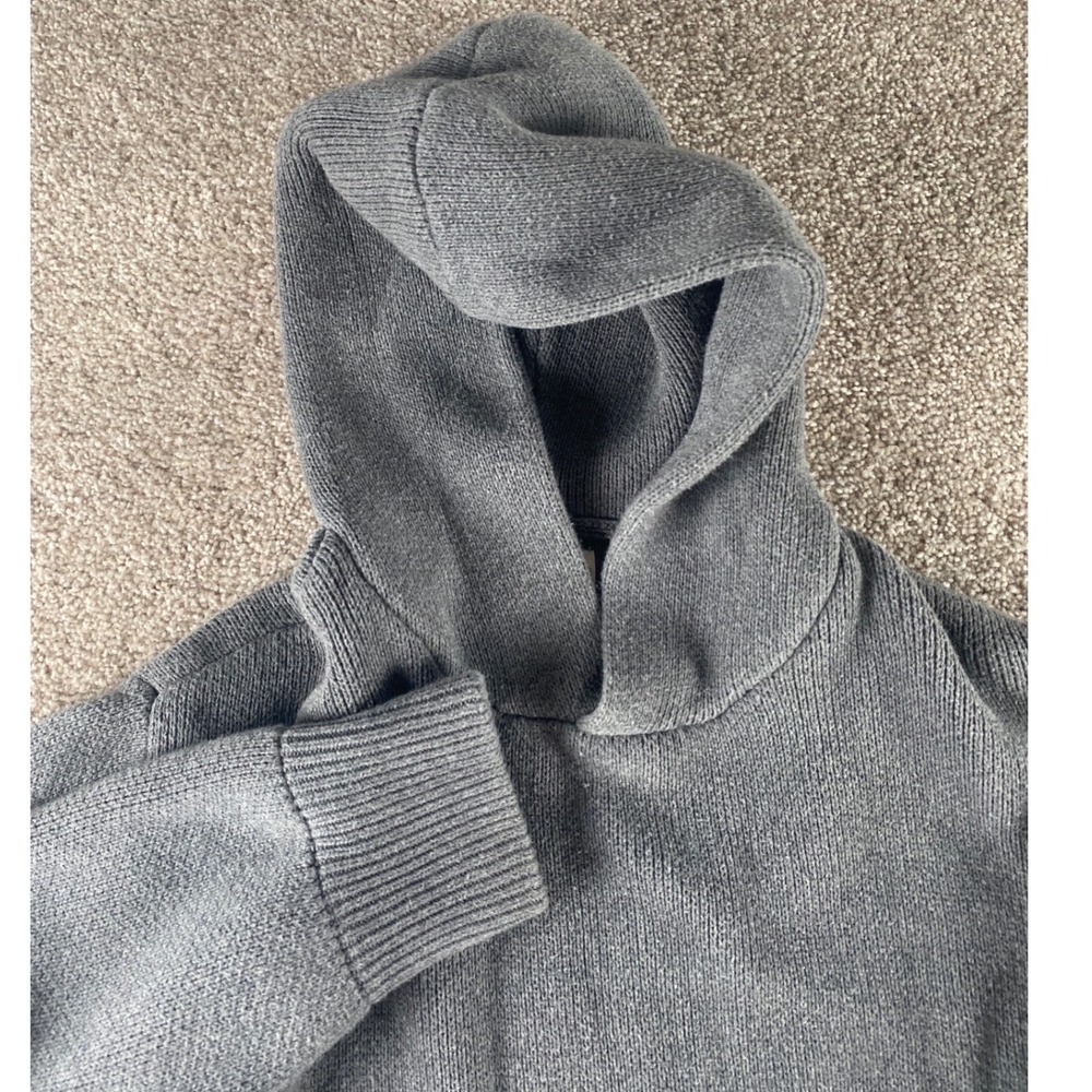 YoungLA Knitted Hoodie Grey 100% Cotton Pullover Sweater Mens Large YLA2359 Warm